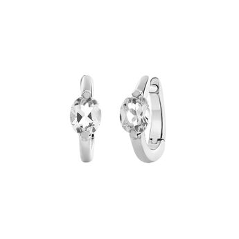 Mini silver hoop earrings with white topaz , J03272-01-WT,hi-res