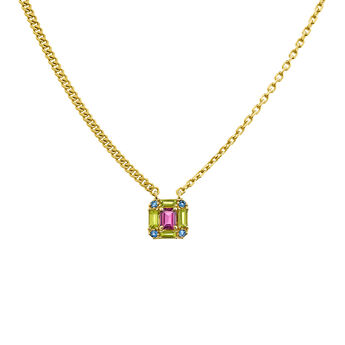 Gold-plated silver necklace with gemstone motif, J04918-02-RO-PE-LB,hi-res