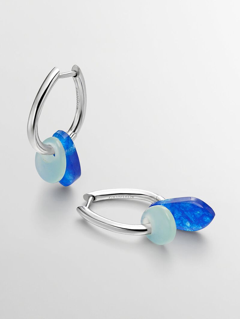925 sterling silver hoop earrings with blue jade image number 2