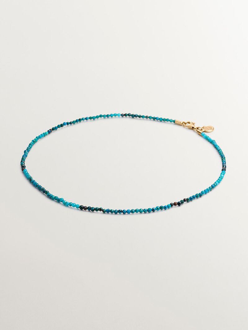 925 Silver necklace bathed in 18K yellow gold with chrysocolla beads. image number 0
