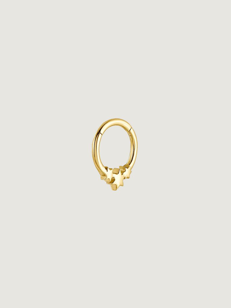 Small 9K yellow gold hoop earring with stars. image number 0