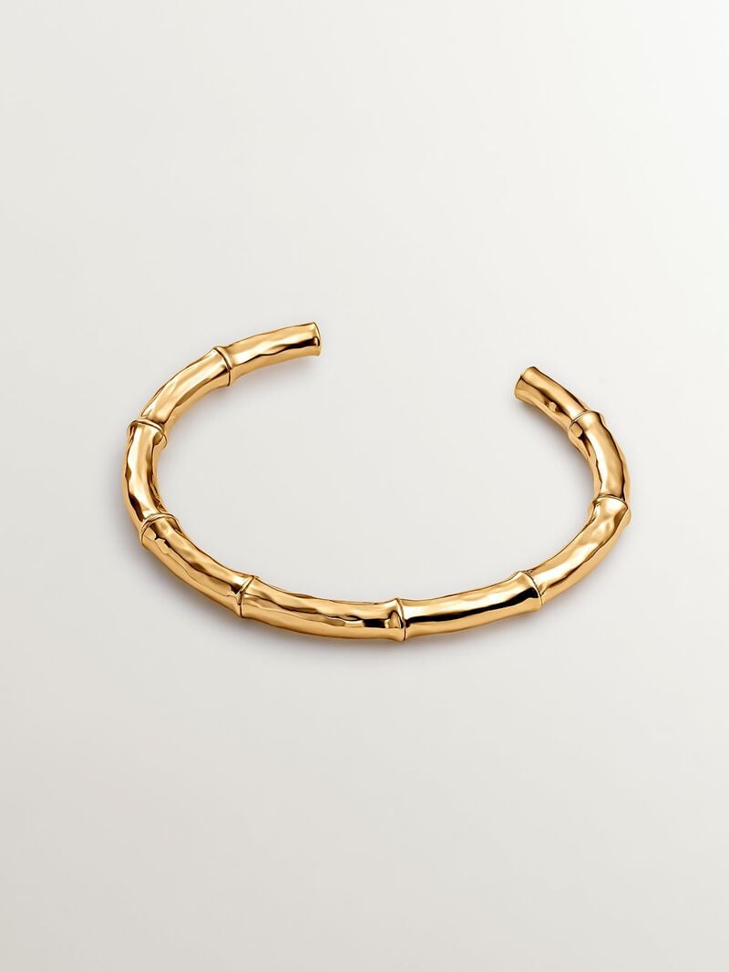 Bangle bracelet made of 925 silver, plated in 18K yellow gold with a bamboo texture. image number 2