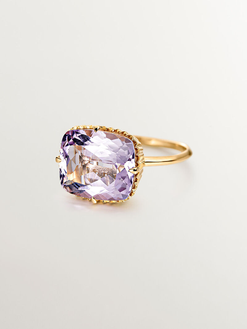 18K Yellow Gold Plated 925 Silver Cocktail Ring with Pink Amethyst image number 2