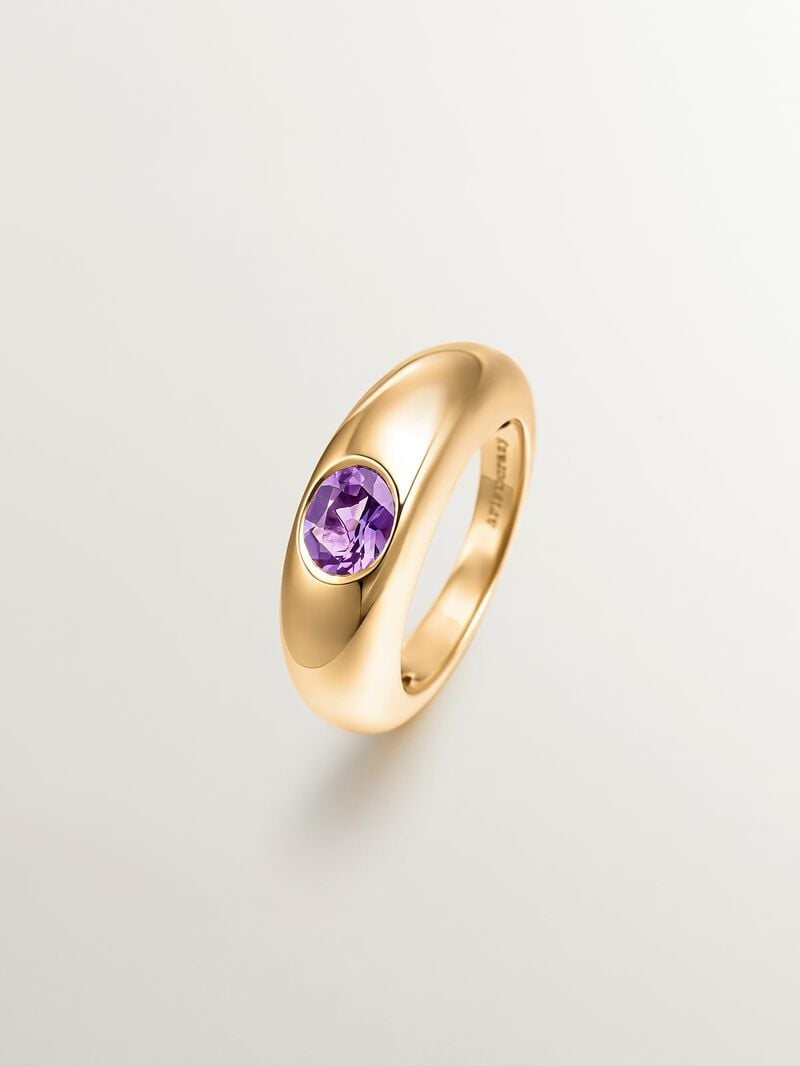 18K yellow gold plated 925 silver ring with purple amethyst image number 0