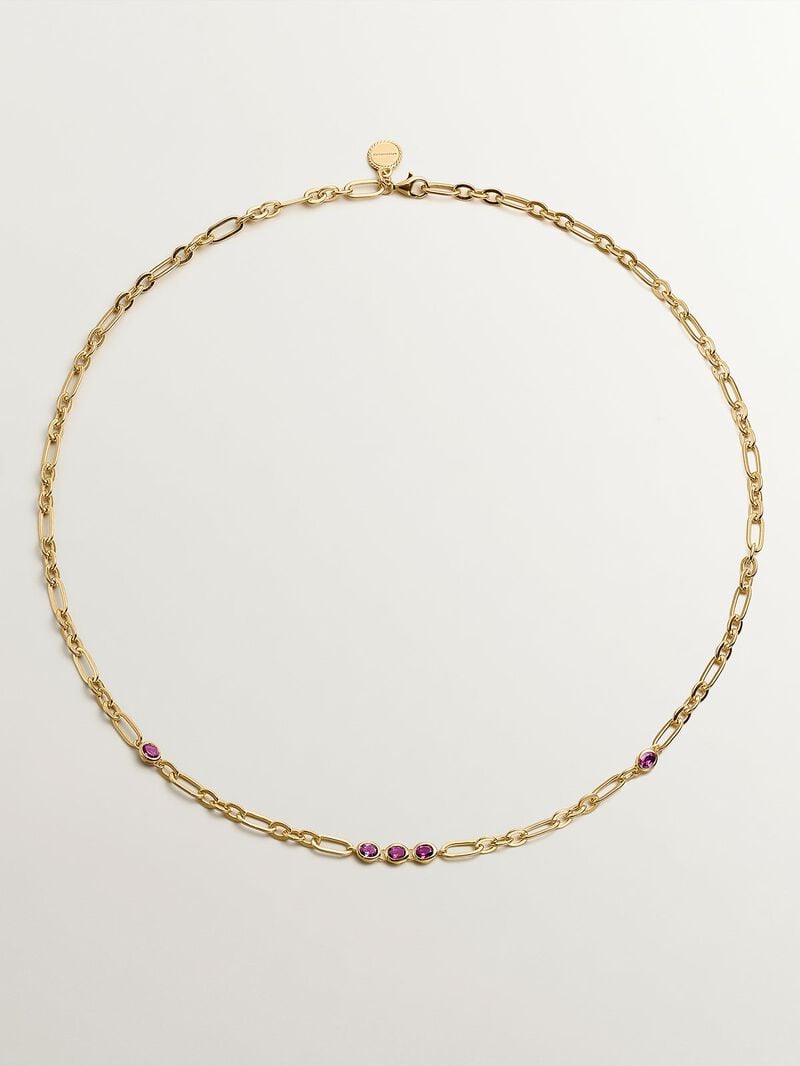 18K yellow gold plated 925 silver necklace with red rhodolites image number 0