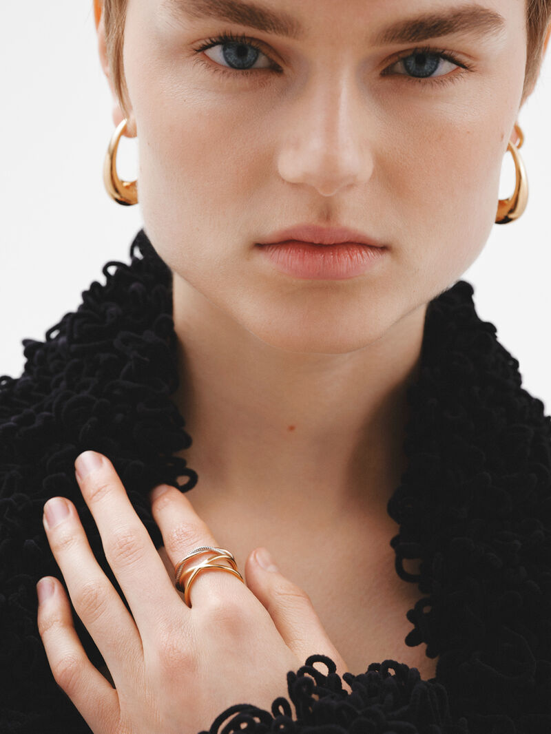 Double twisted ring made of 925 silver bathed in 18K rose gold. image number 3