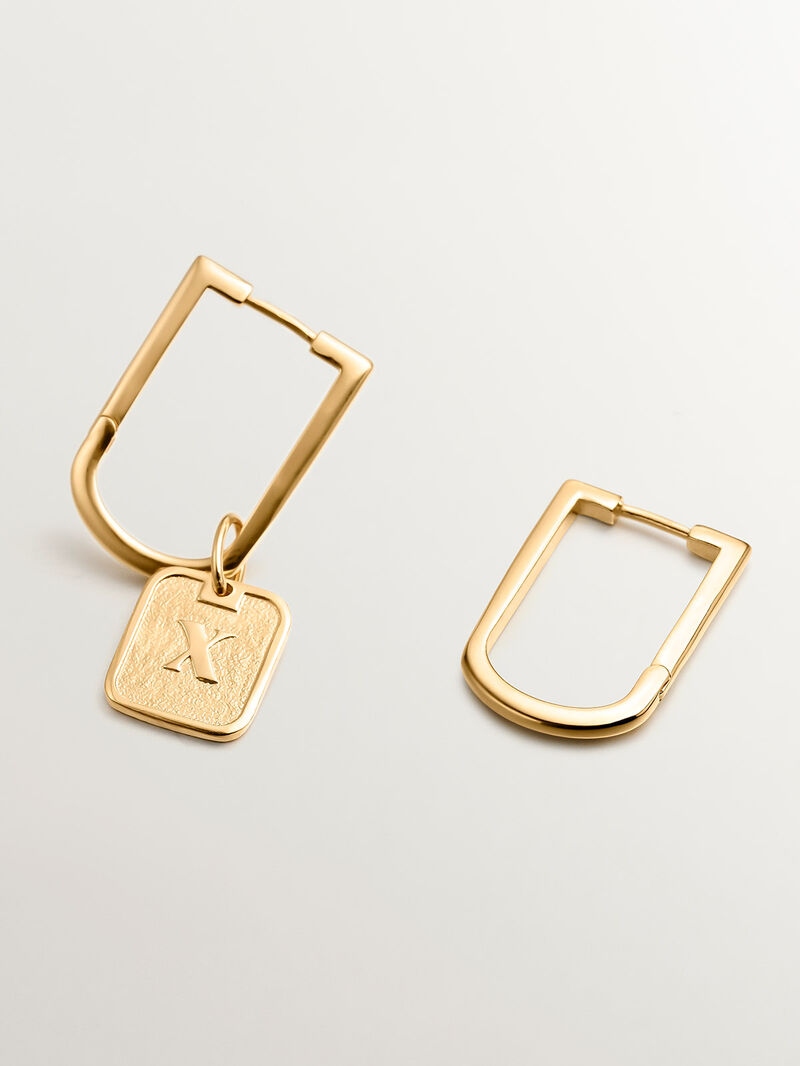 925 silver semi -rectangular ring earrings in 18k yellow gold image number 7