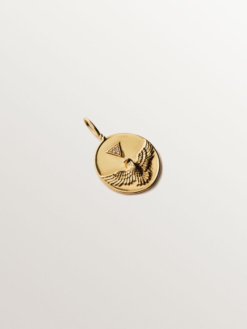 18K yellow gold plated 925 silver charm with white topaz and bird motif image number 0