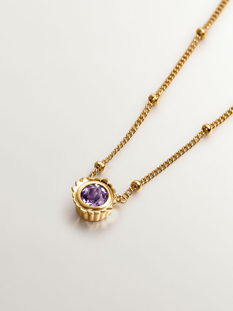 Colgante de plata bañada en oro amarillo de 18kt con piedra amatista morada, J05299-02-PAM, hi-res