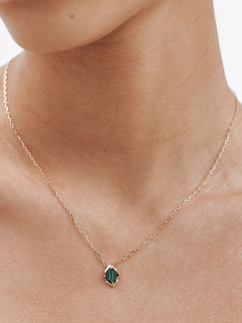 9K yellow gold pendant with green malachite image number 1
