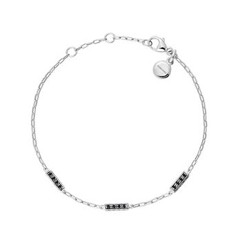 Sterling silver link bracelet with black spinel stones, J05195-01-BSN,hi-res