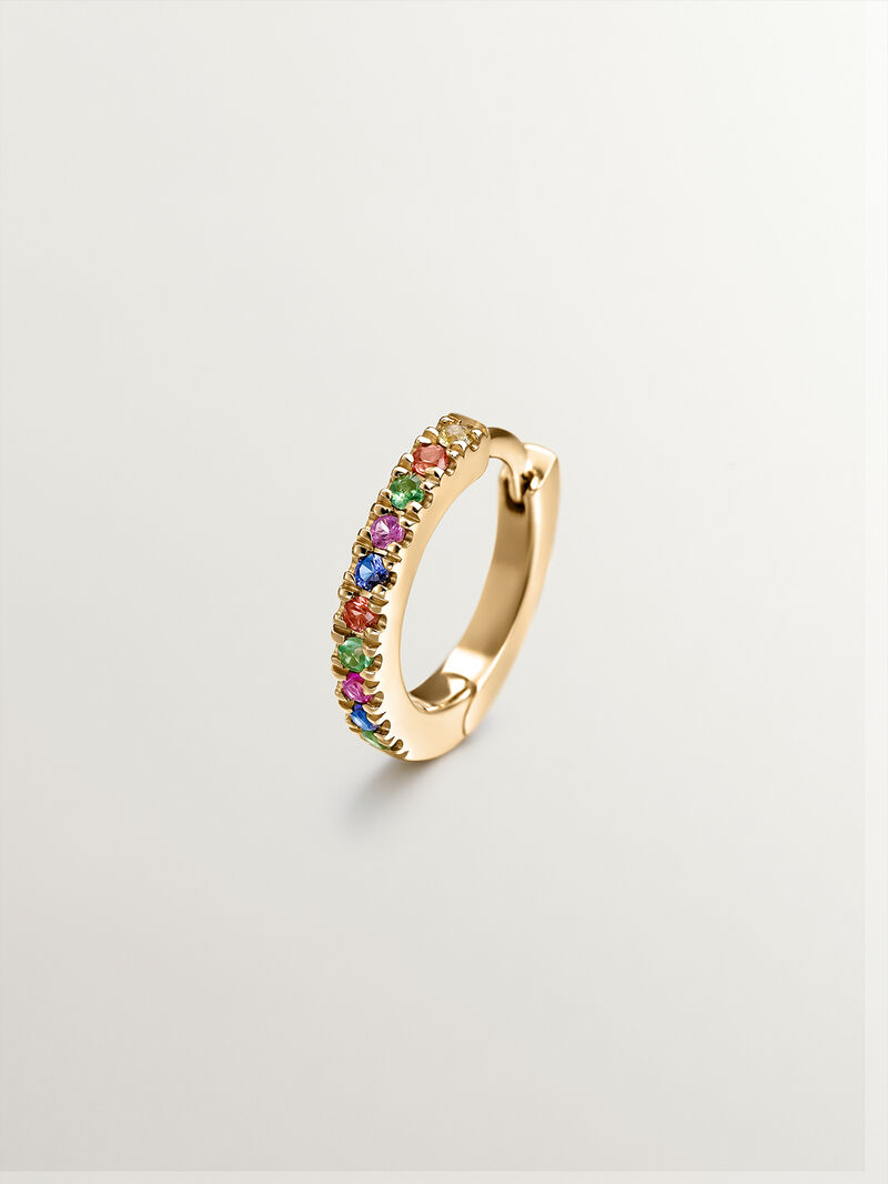 Individual 9K yellow gold hoop earring with tsavorites and multicolor sapphires. image number 0