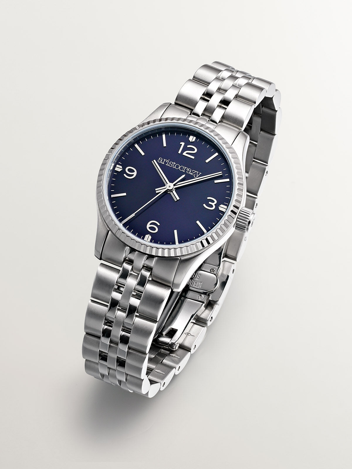 Reloj St. Barth Armis con correa de acero gris y esfera azul