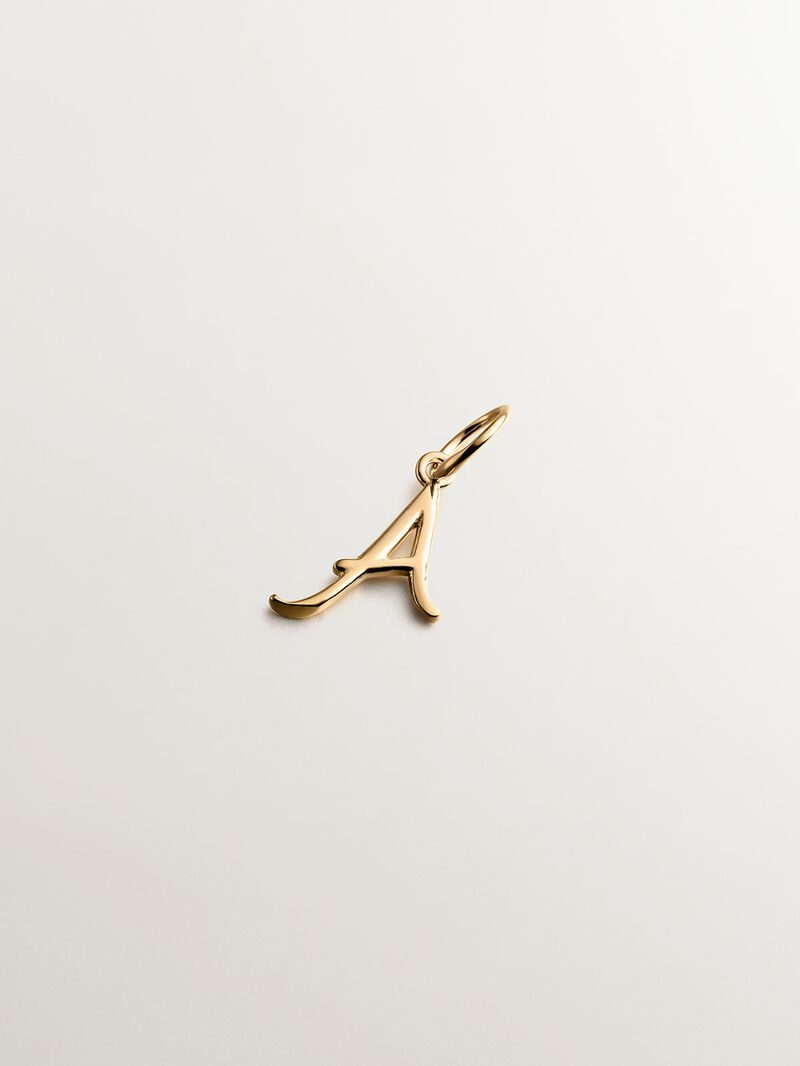 18K Yellow Gold Plated 925 Silver Charm with initial A. image number 2