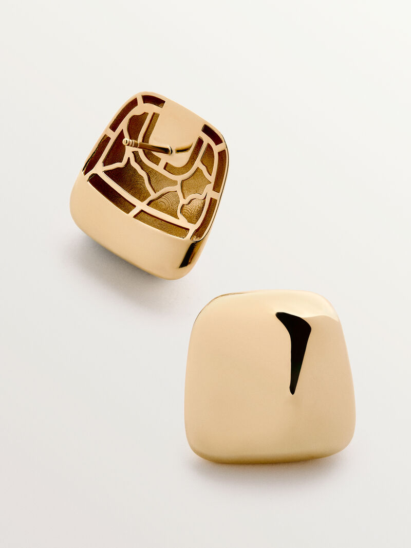 Square 18K yellow gold plated 925 silver earrings with polished effect image number 2