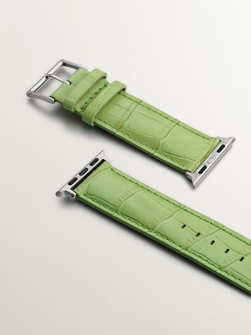 Green leather strap with crocodile finish for Apple Watch. image number 2