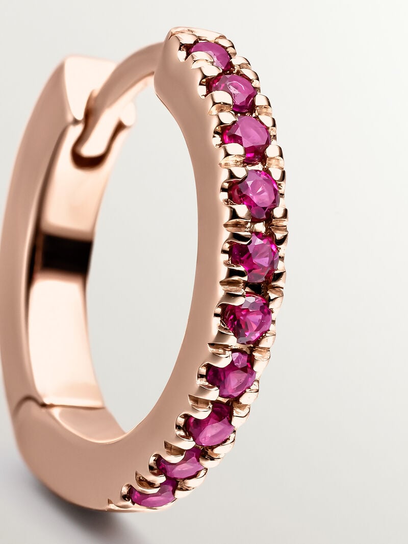 Single small hoop earring in 9k rose gold with rubies. image number 4