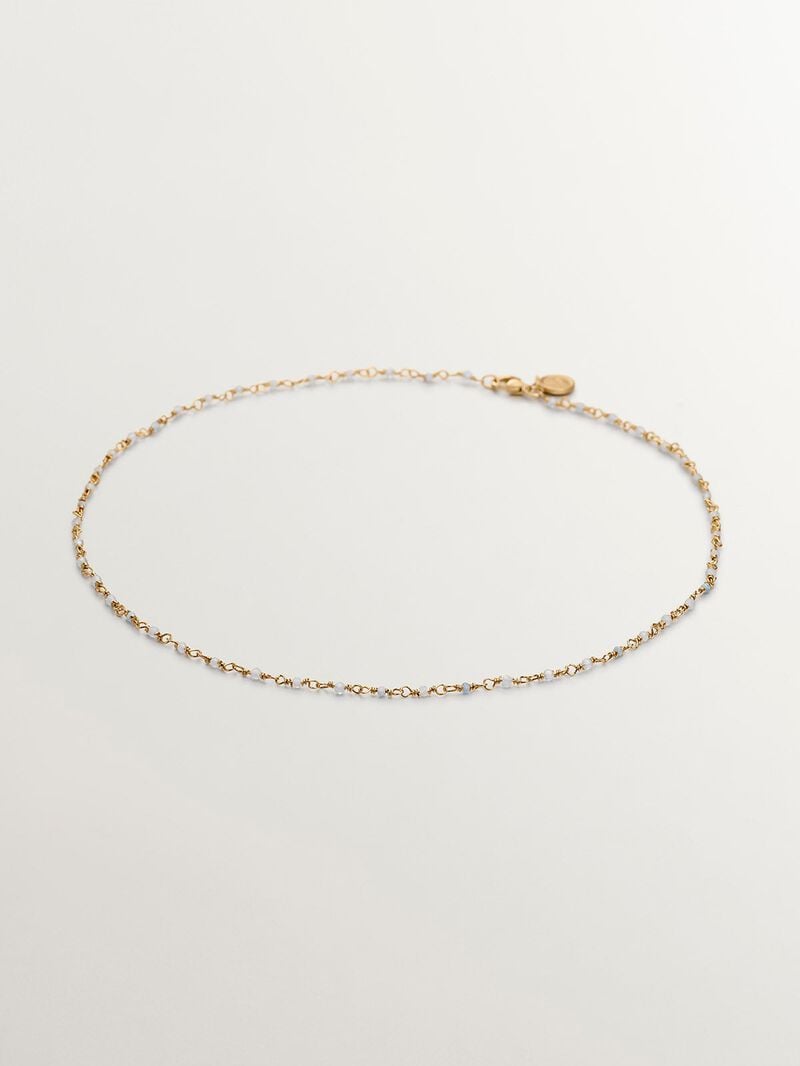 925 Silver chain bathed in 18K yellow gold with aquamarine beads image number 0