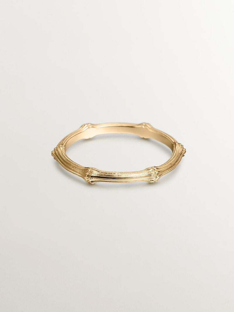 9K Yellow Gold Ring with Bamboo Texture image number 2