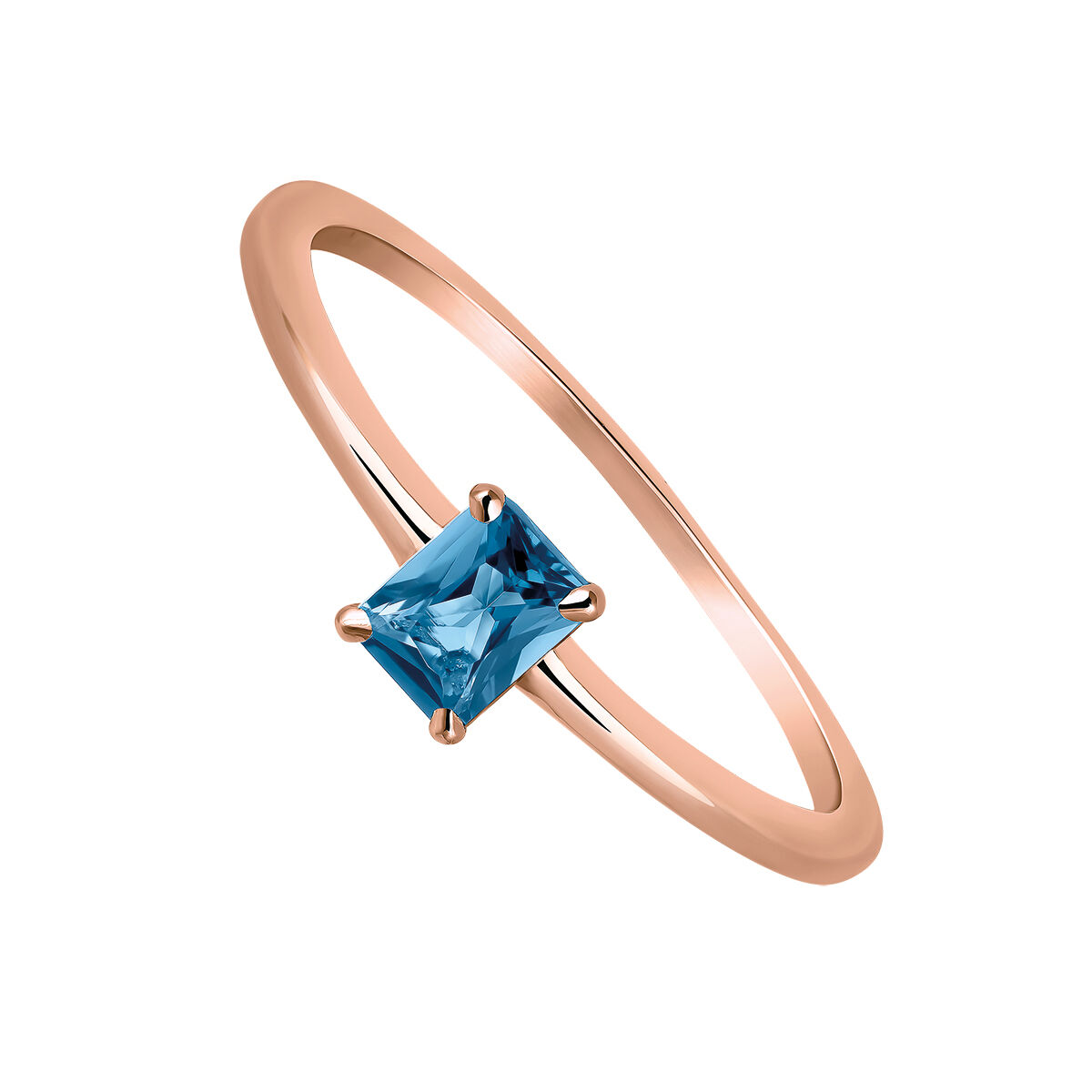 Rose gold plated solitaire ring with blue topaz , J03254-03-LB, hi-res