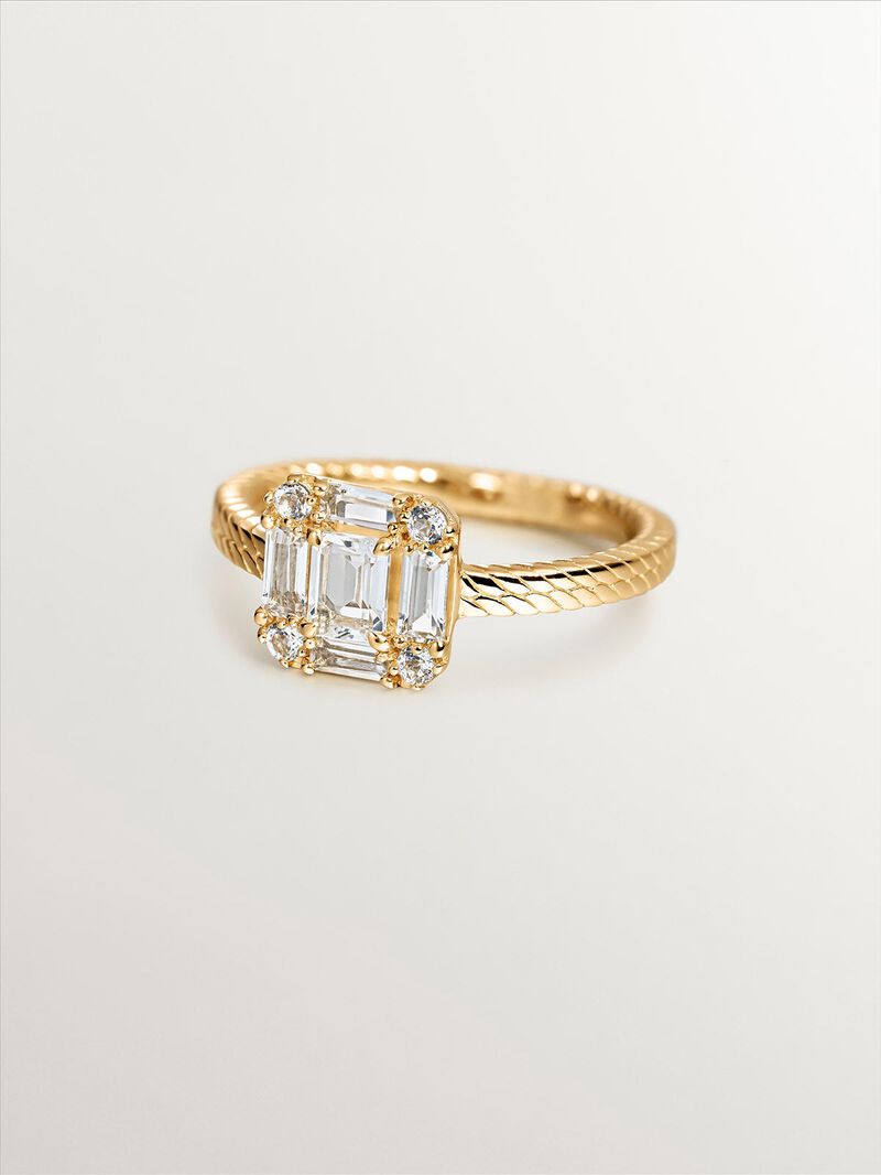 927 Silver ring bathed in 18K yellow gold with gallone finish and white topazes. image number 2