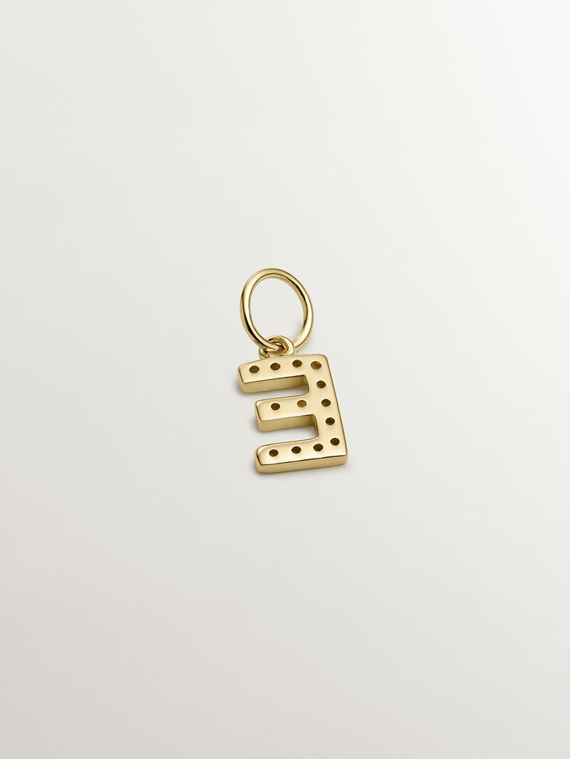 18K yellow gold-plated 925 silver charm with white topaz, initial E. image number 2