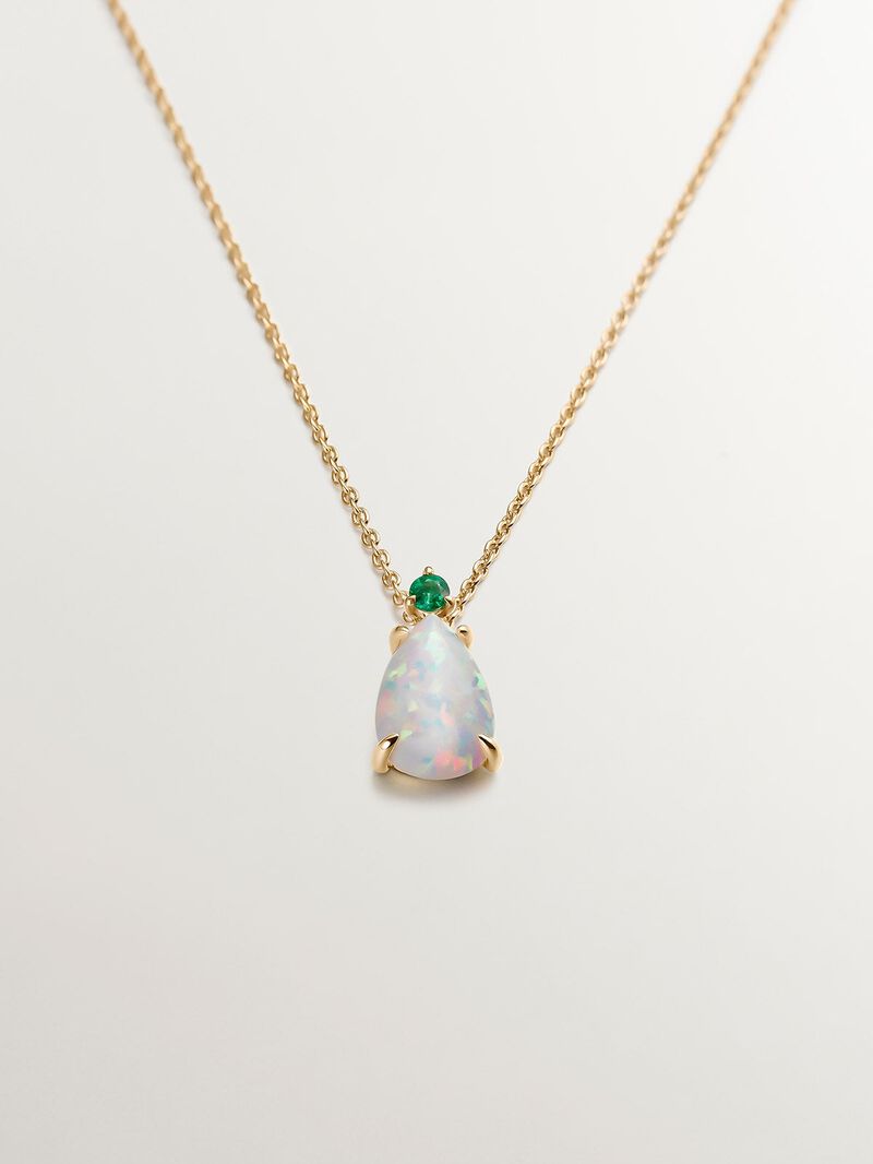 18K yellow gold necklace with white opal and emerald. image number 0