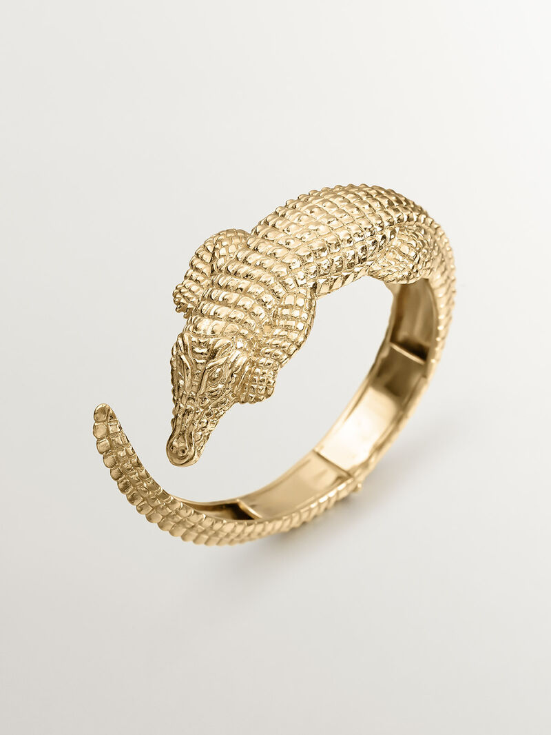 925 Silver bracelet bathed in 18K yellow gold with a crocodile shape. image number 0