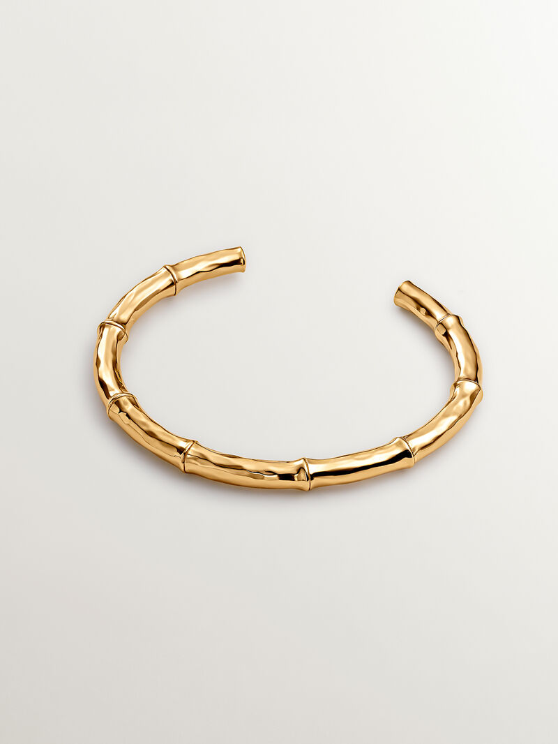 Bangle bracelet made of 925 silver, plated in 18K yellow gold with a bamboo texture. image number 2