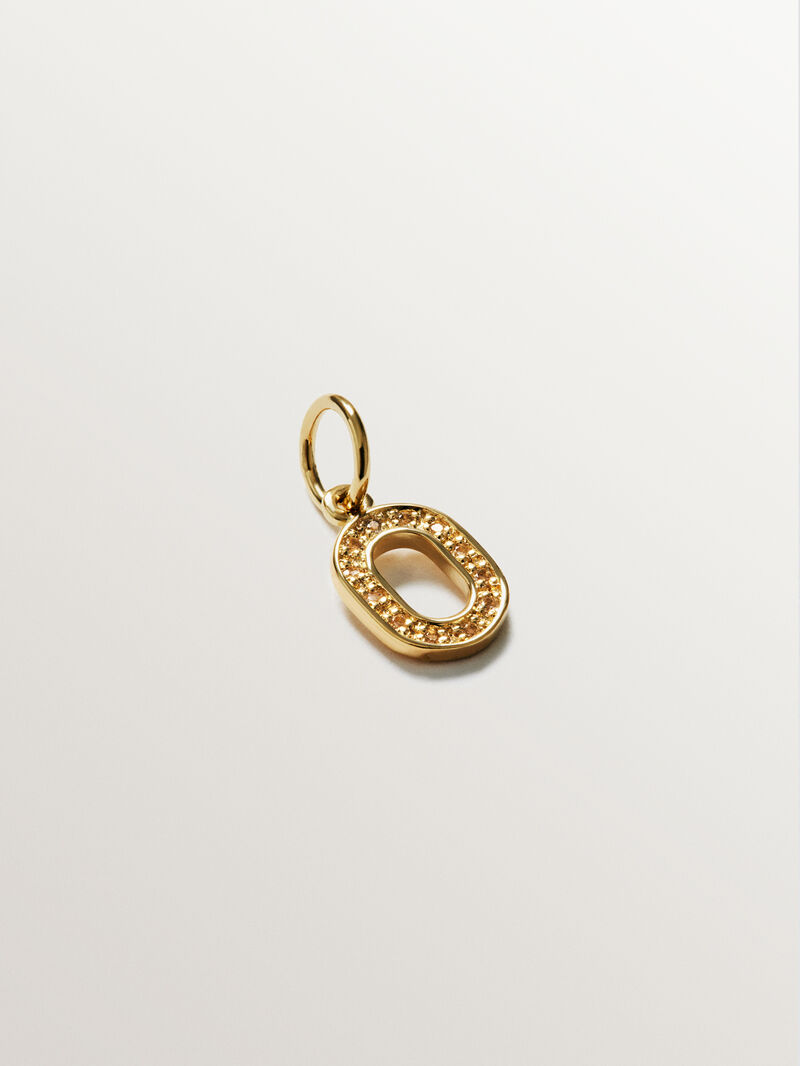 18K Yellow Gold Plated 925 Silver Charm with White Topaz, Initial O. image number 0