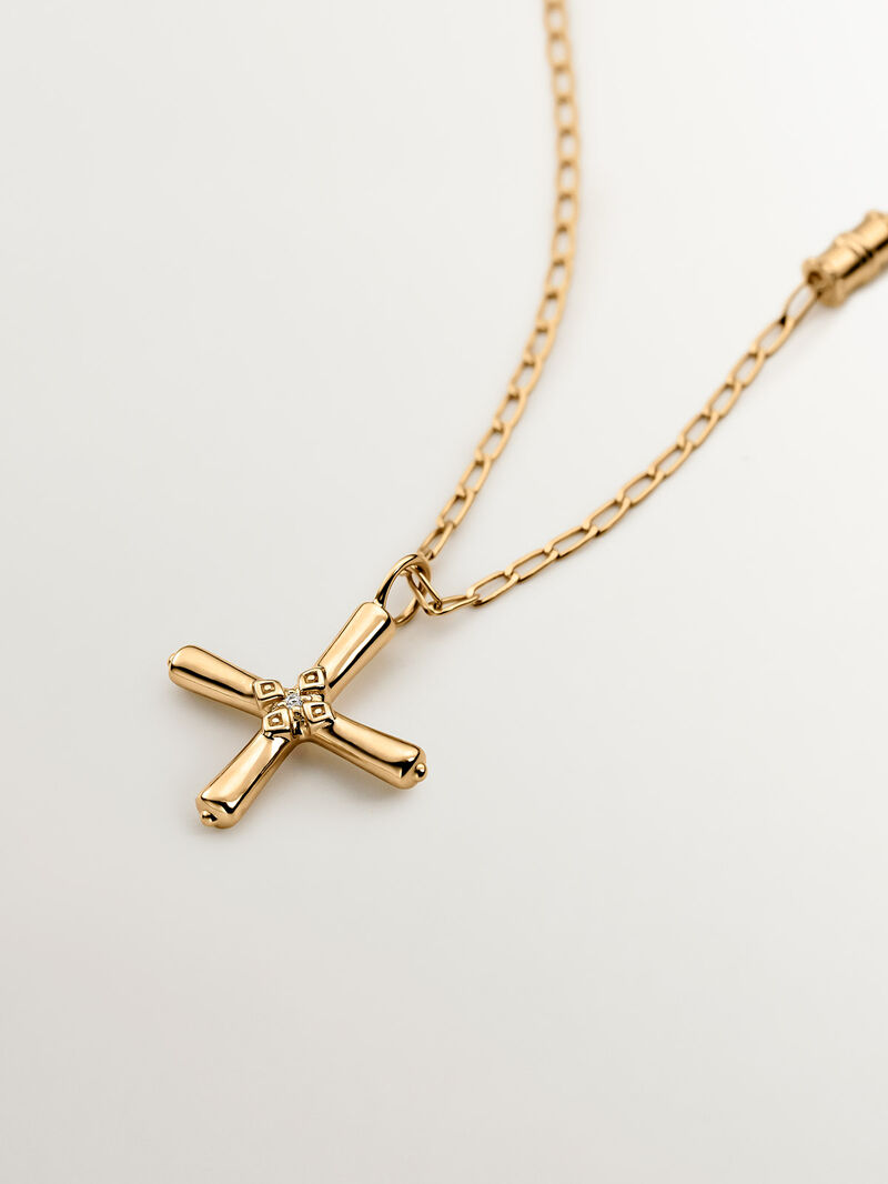18K yellow gold plated sterling silver 925 pendant with cross and white topaz image number 2