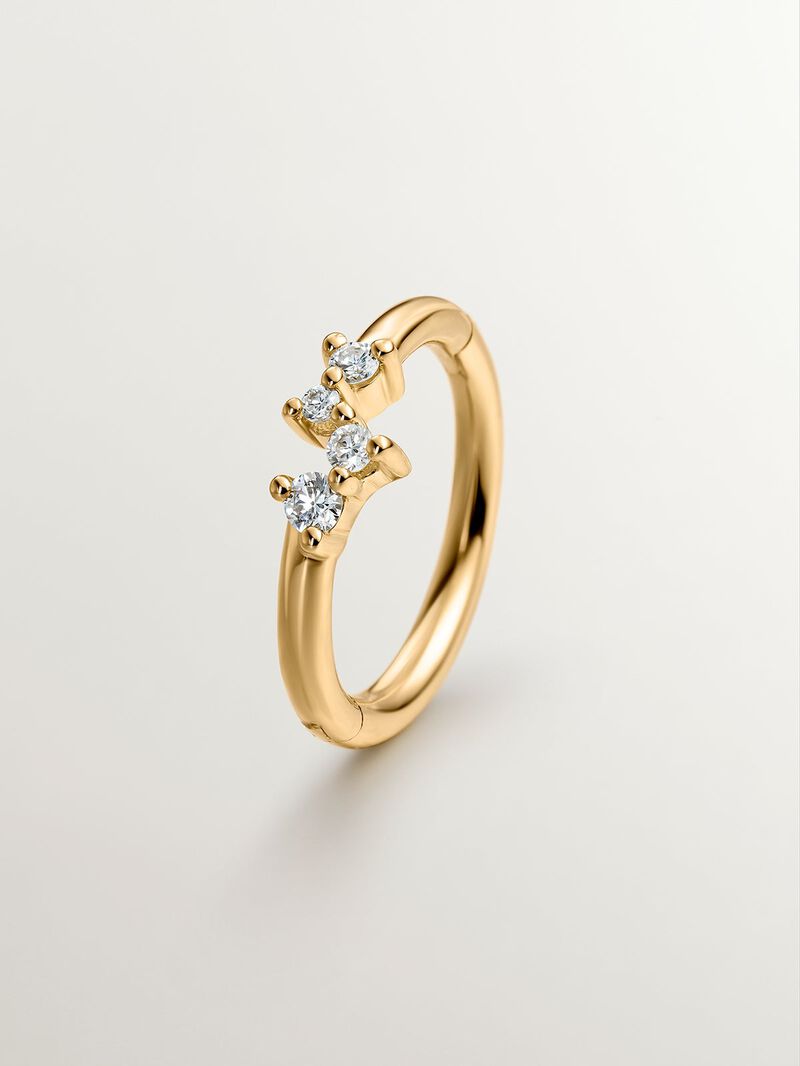 Individual small 9K yellow gold hoop earring with diamonds image number 4