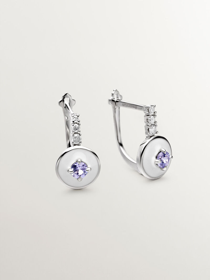 925 silver earrings with purple tannitas, white diamonds and white enamel image number 2