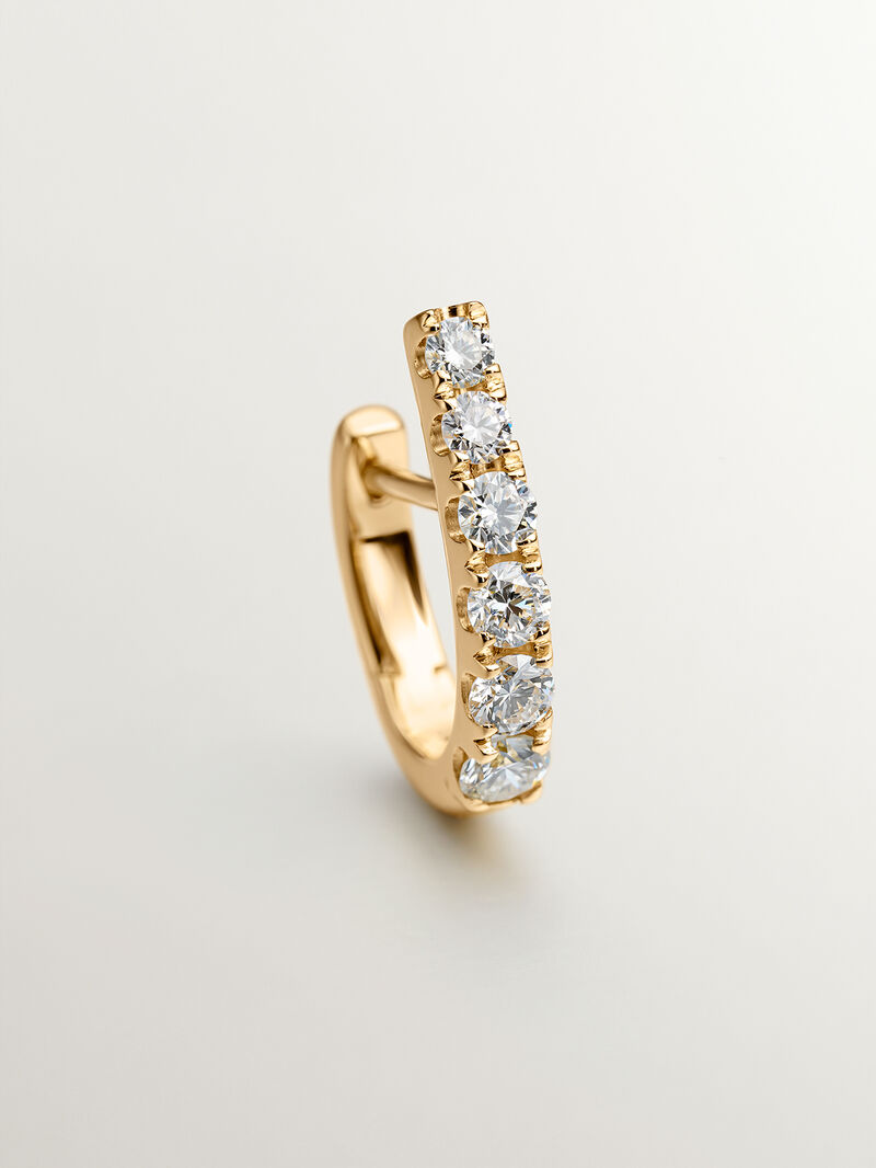 Individual 18K yellow gold hoop earring with diamonds image number 2