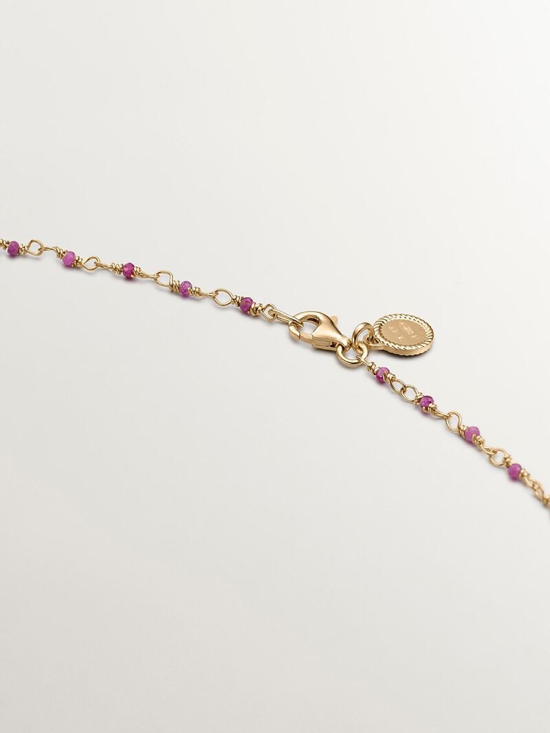 925 Silver chain bathed in 18K yellow gold with pink ruby beads. image number 2