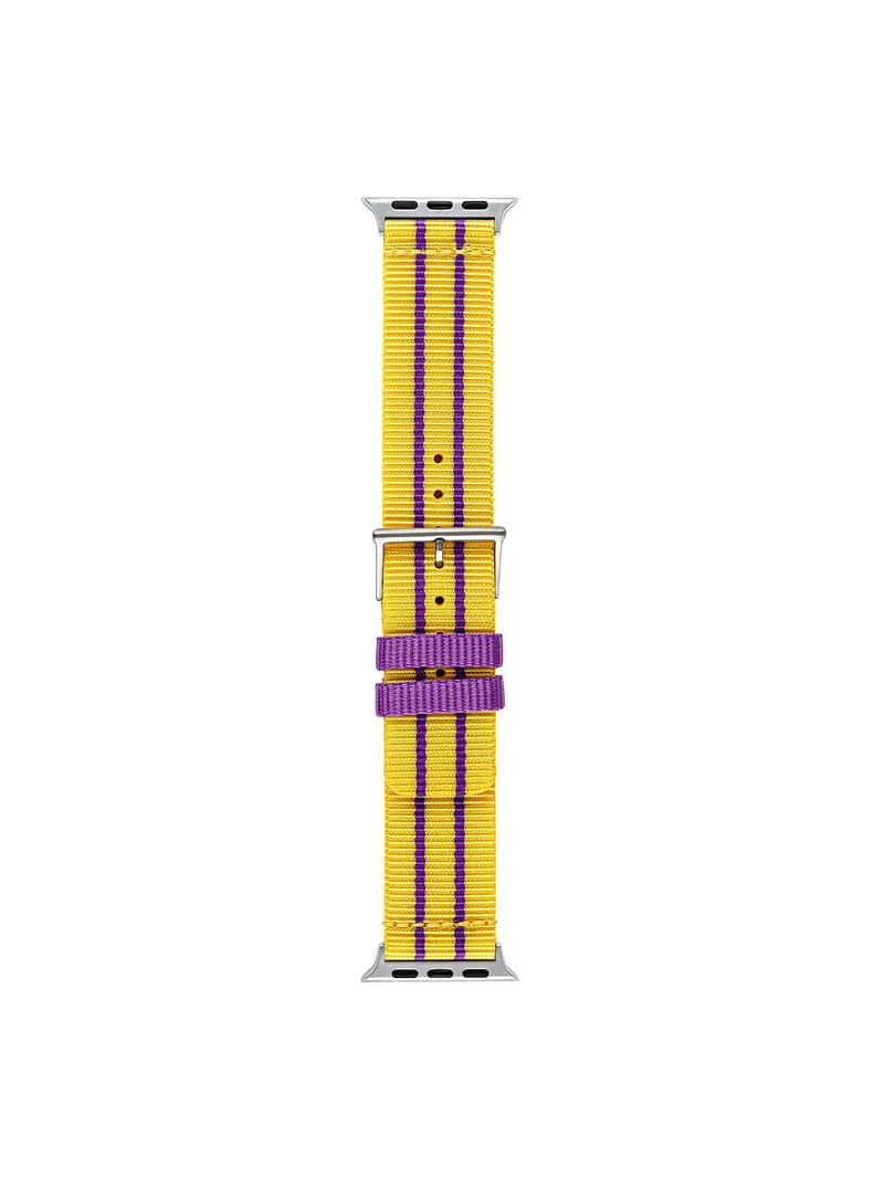 Nylon strap for Apple Watch with yellow and purple stripes. image number 4