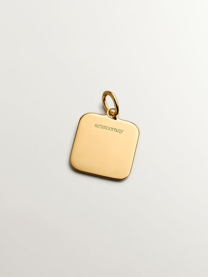 18K yellow gold plated 925 sterling silver charm with N initial and pink enamel in a square shape image number 2