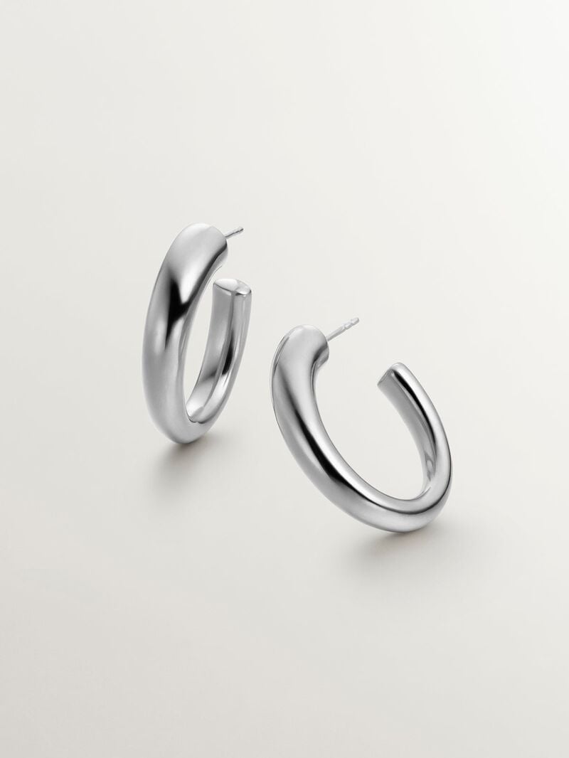 Large and thick 925 silver hoop earrings with an oval shape image number 4