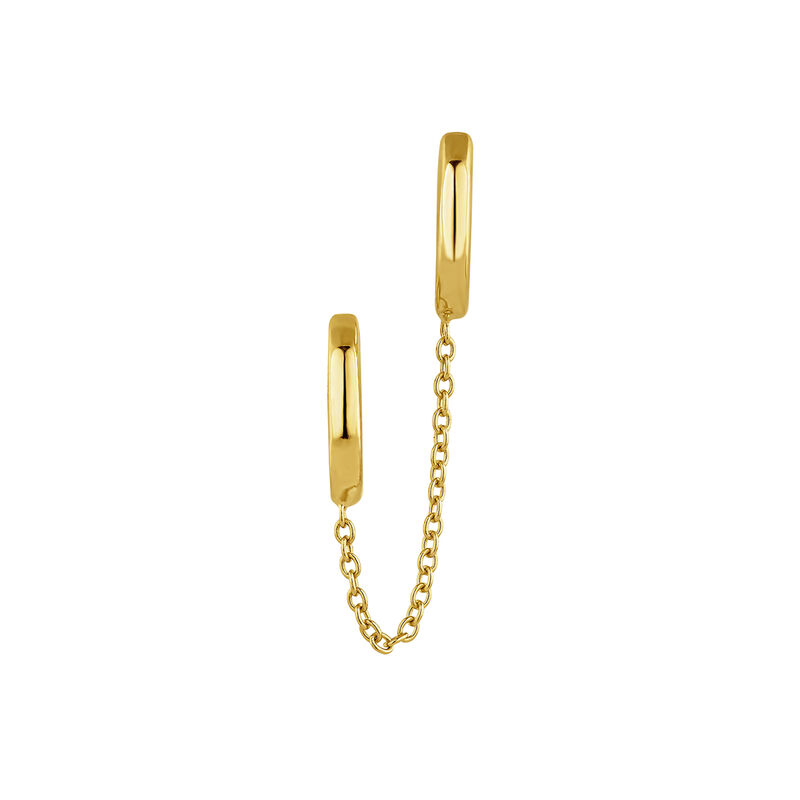 Gold-plated silver double hoop earring with chains, J04872-02-H, hi-res