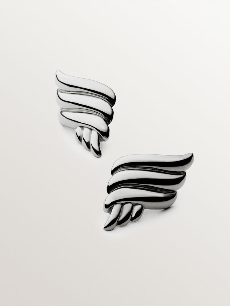 Rhodium-plated 925 silver earrings with fluid shape image number 3