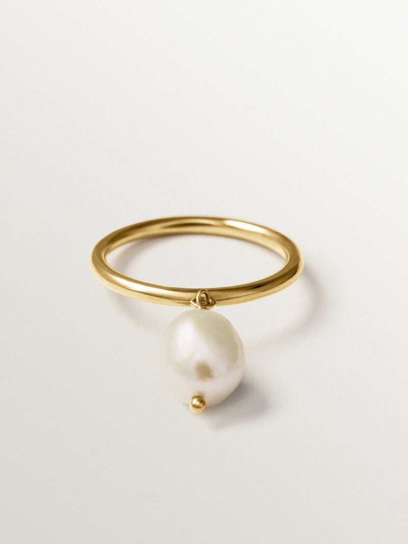 925 silver ring with 18K gold plating and hanging pearl image number 2