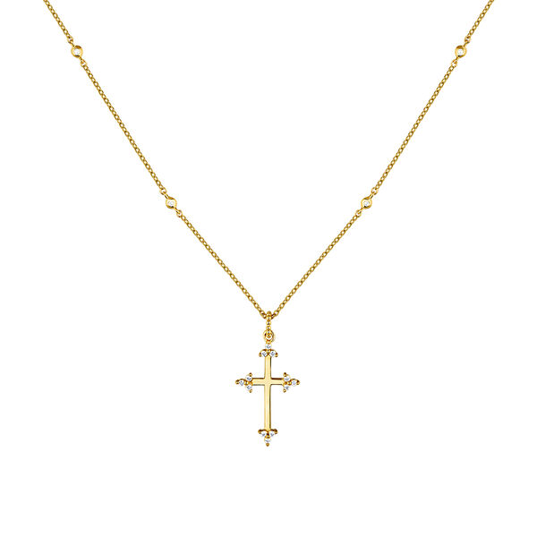 Gold plated shamrock cross necklace with topaz, J04232-02-WT,hi-res