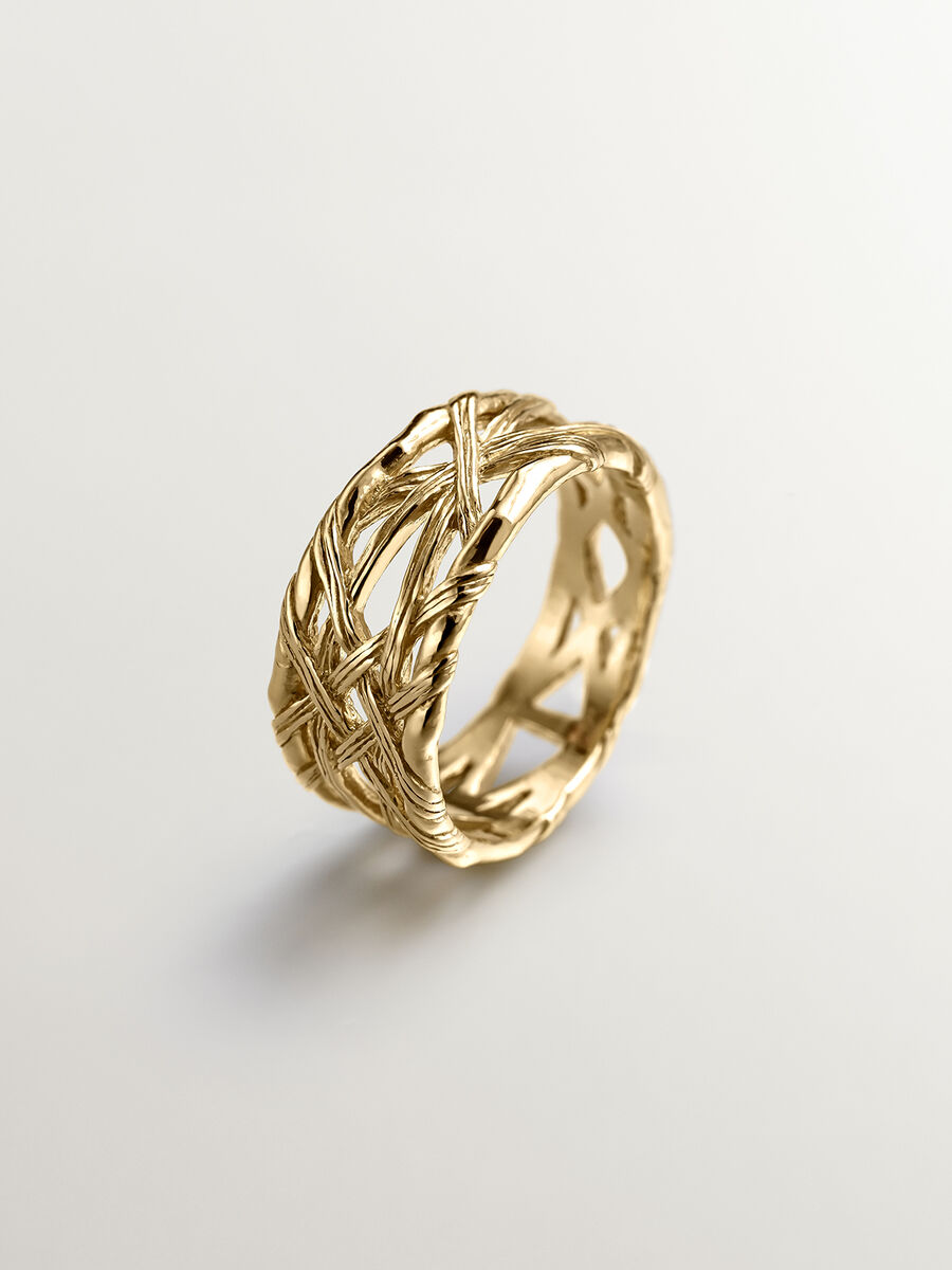 18kt yellow gold-plated silver wicker ring, J04410-02, hi-res