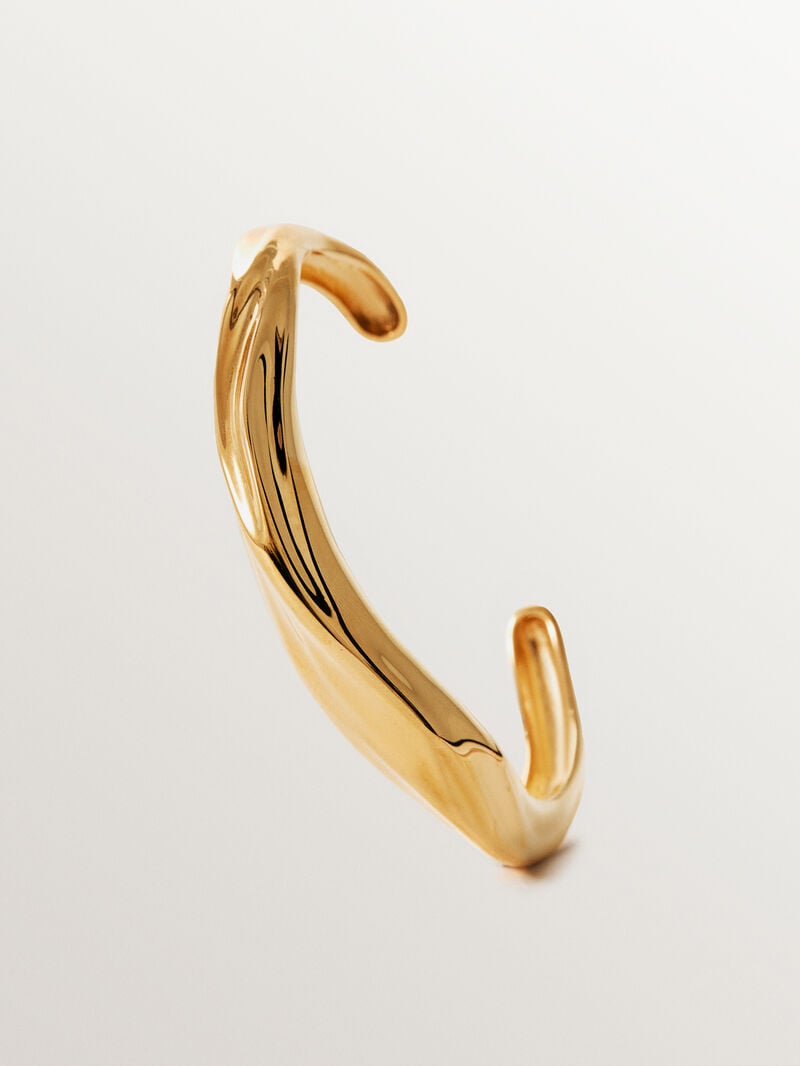 Rigid 18K yellow gold plated 925 silver bracelet with texture image number 2