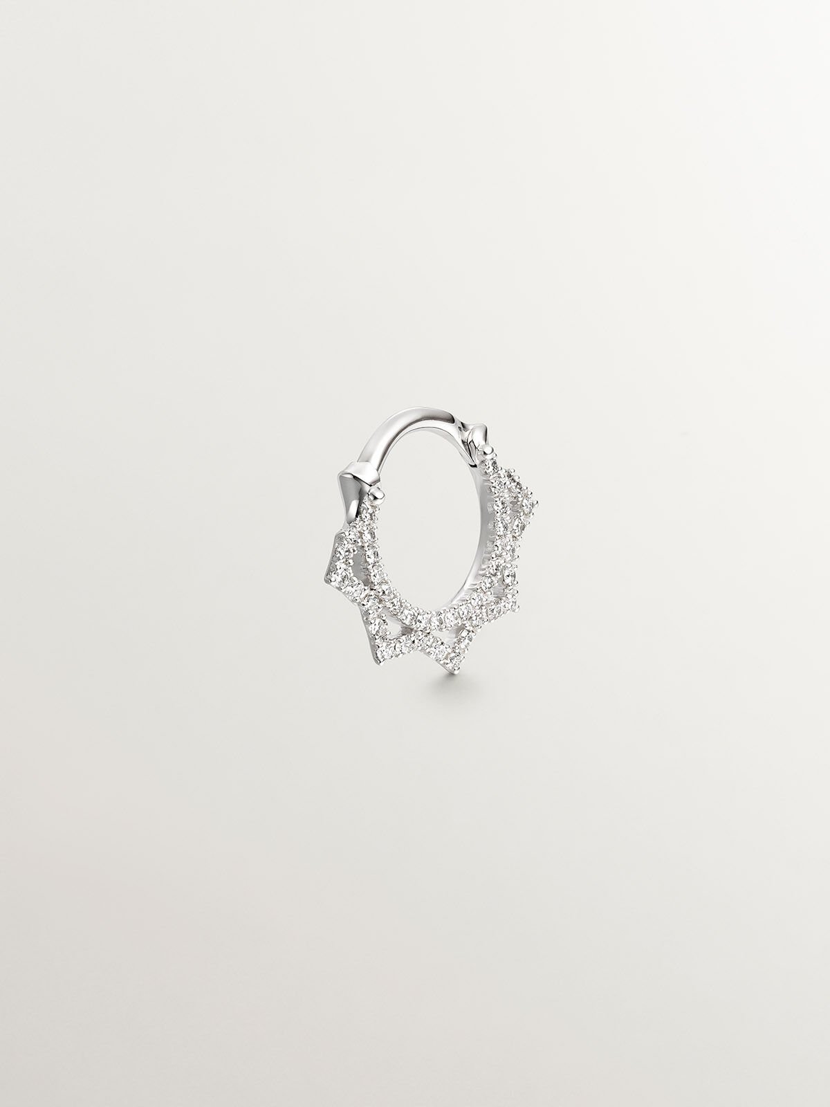 18K white gold daith ring piercing with diamonds and spikes