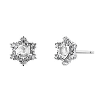 Hexagonal topaz gray diamond silver earrings , J04808-01-WT-GD,hi-res