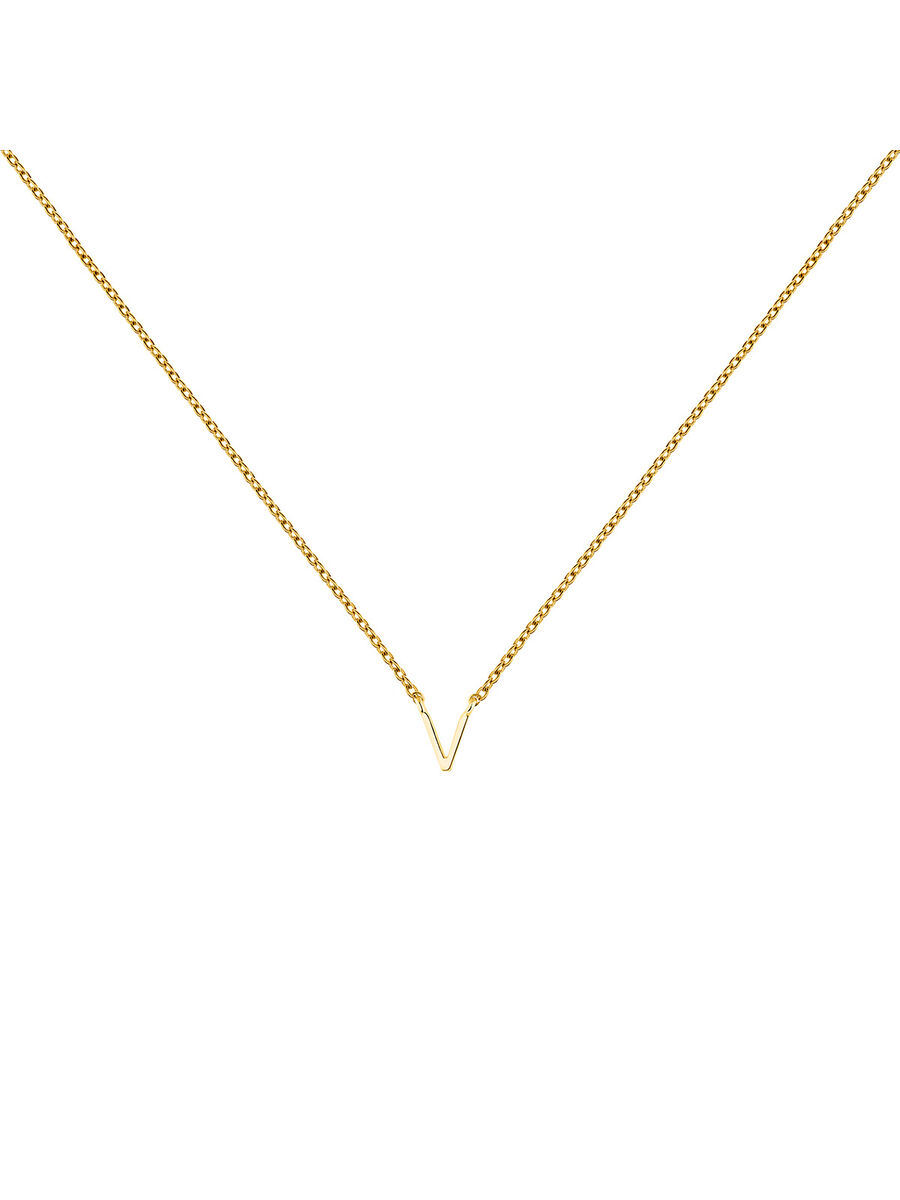Gold Initial V necklace , J04382-02-V, hi-res