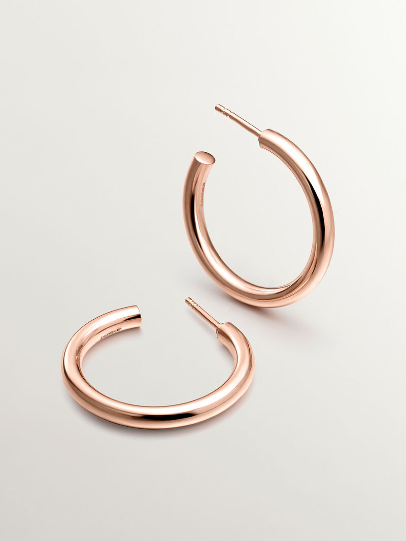 Medium-sized hoop earrings made of 925 silver, coated in 18K rose gold image number 4