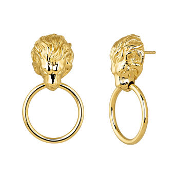 Boucles d’oreilles lion en argent plaqué or 18 K avec un anneau, J04238-02, mainproduct