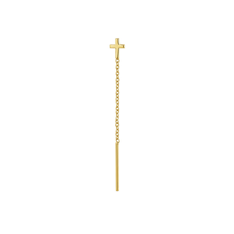 Gold-plated silver cross earring with chain , J04874-02-H, hi-res